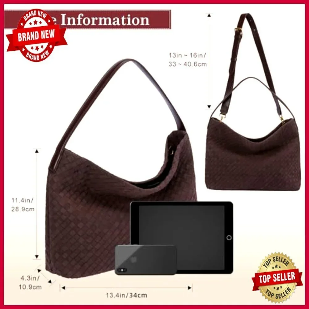 Suede Hobo Bag with Silk Scarf, Woven Shoulder Crossbody Purse